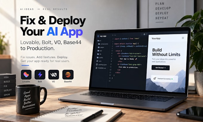 fix and turn lovable, bolt, v0 or base44 app into production