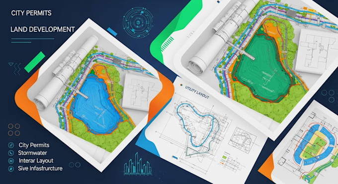 Swppp Layout Plano de drenagem, licença da cidade, plano do site, divisão de terras ...