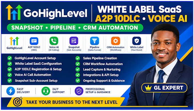 gohighlevel white label saas a2p 10dlc voice ai snapshot pipeline CRM automation