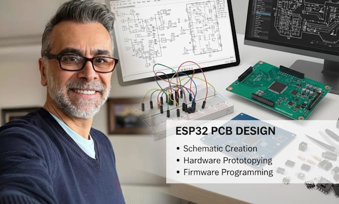 create esp32 pcb design with schematic, hardware prototype and programming