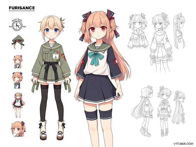 Draw anime art reference character sheet design vtuber model by ...