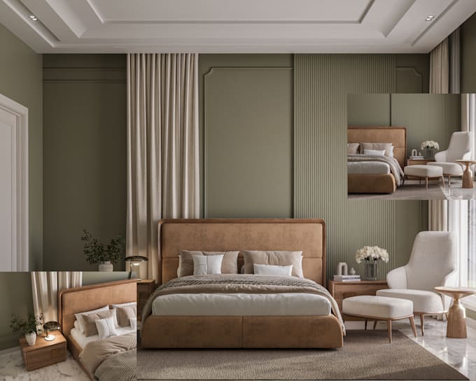 design interior for bedroom, and bathroom