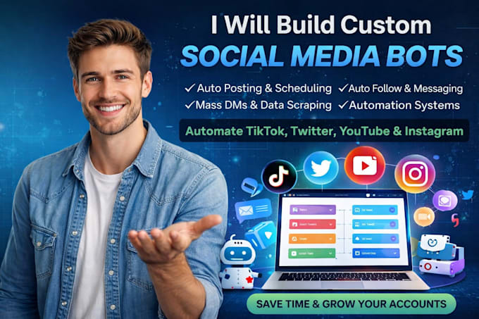create social media bot, chatbot, instagram bot, tiktok bot discord bot python