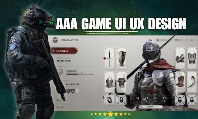 Design irresistibile ui ux di giochi aaa, hud, asset, reskin ui gioco ...