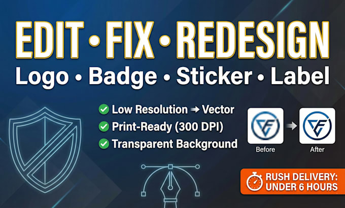 edit, fix, modify, redesign, recreate logo, badge, sticker, patch, label, emotes