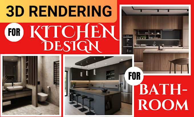 Design realistic kitchen interior bathroom layout 3d rendering and ...