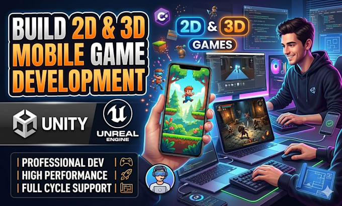 build 2d 3d mobile game development as unity unreal game developer
