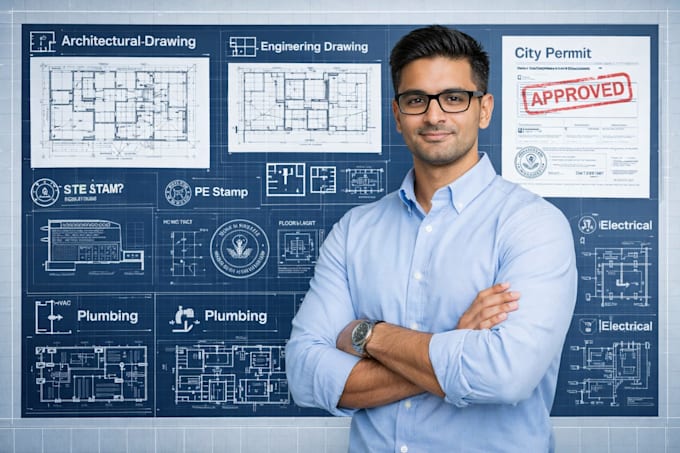 draw, review, stamp architectural, engineering, mep floor plan for city permit
