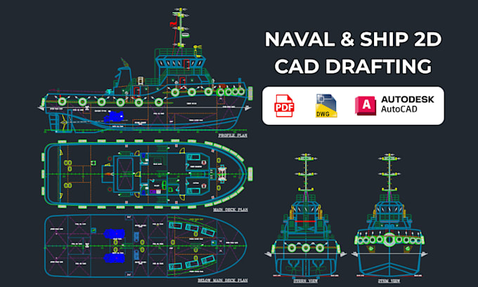 do ship autocad drafting, lines plan, and ga structural drawing
