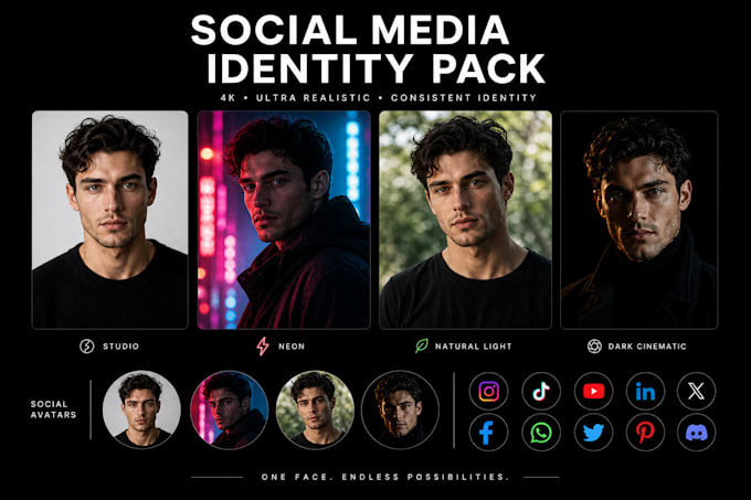 design and create ultra realistic portrait photos for social media sites