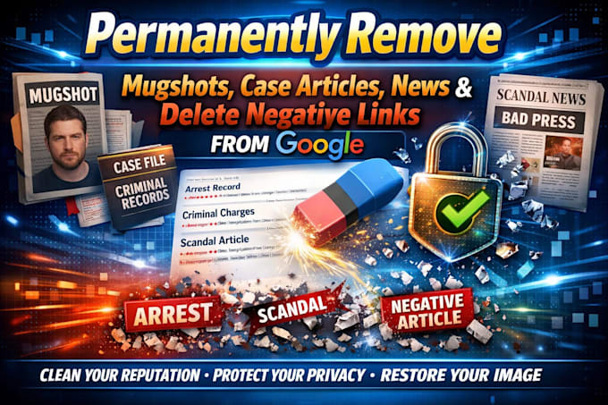 permanently remove mugshots, case articles, news delete negative links on google