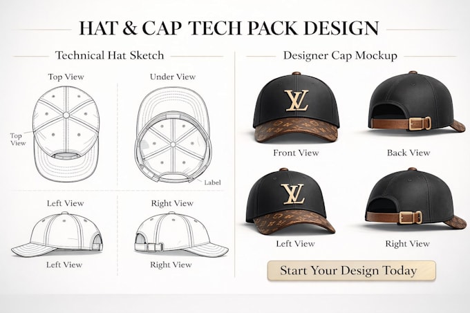 design hat tech pack cap tech pack design fashion cap design