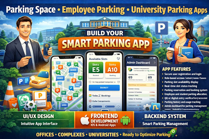 develop smart parking space app, employee parking app, university parking app