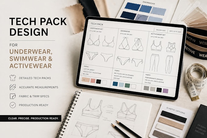 do tech pack design for underwear swimwear  and activewear