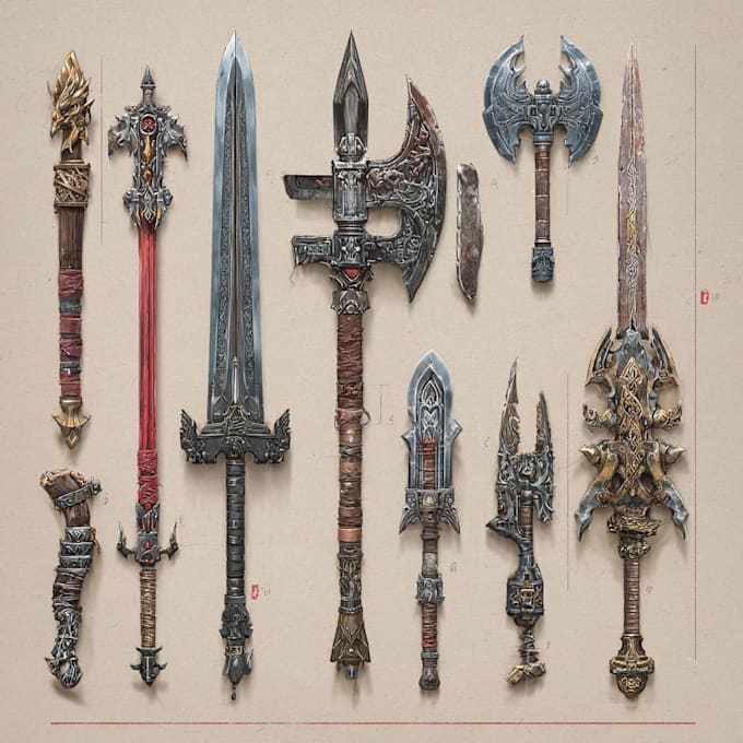 draw custom fantasy dnd weapons art and props