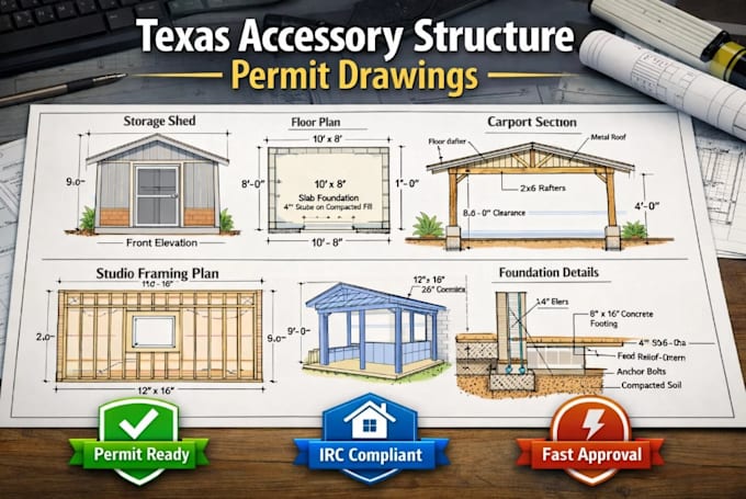 prepare accessory structure drawings for texas permits