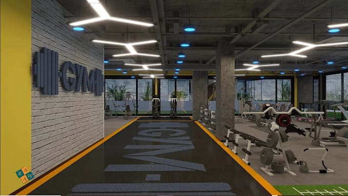 Deliver 3d gym interior design, fitness studio, yoga studio, sport ...