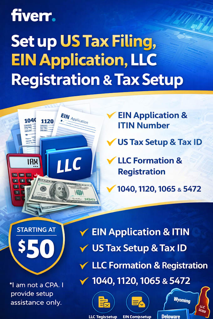 Set up us tax filing, ein application, llc registration, tax setup and ...
