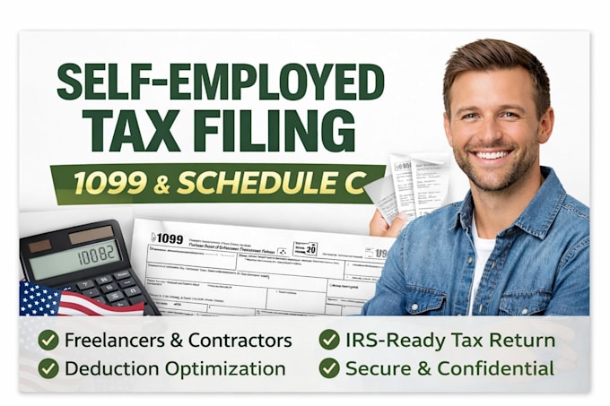 prepare and file your self employed US tax return 1099 schedule c