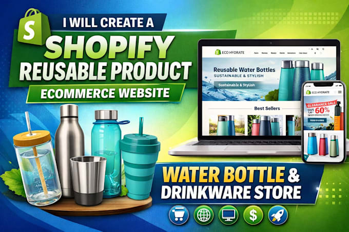 design a reusable drinkware water bottle shopify ecommerce store