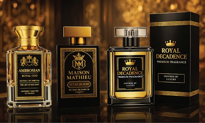 creat luxury perfume label, logo, cosmetics with custom label