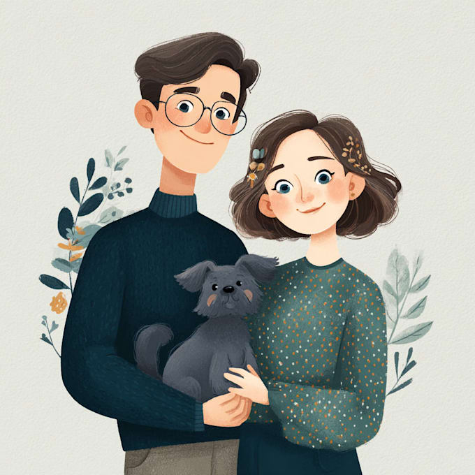 illustrate a romantic family couple portrait