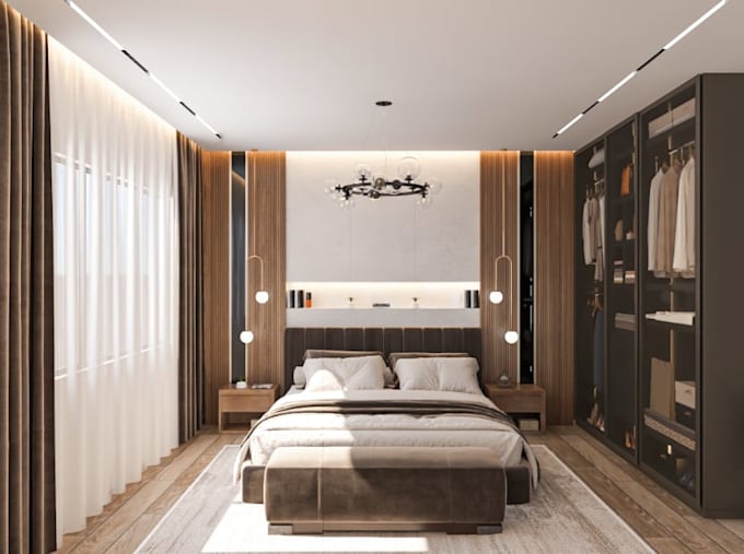 remodel 3d master bedroom, interior layout, closet design, cgi apartment render