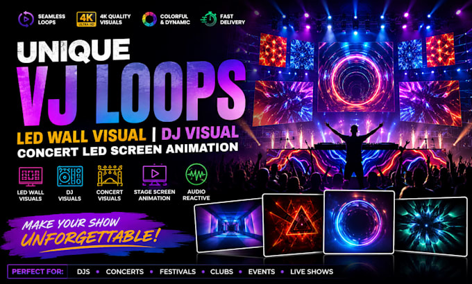 do unique vj loops, led wall visual, dj visual, concert led screen animation