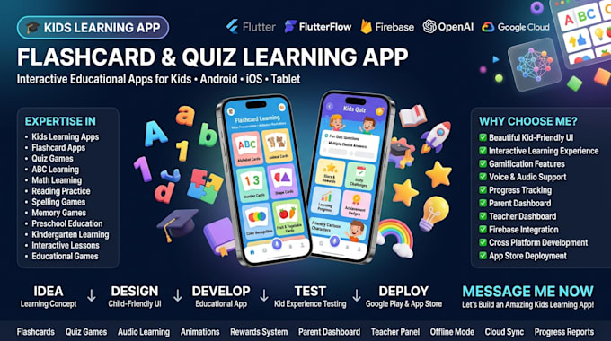 develop kids flashcard and quiz learning app