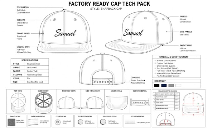create cap tech pack hat snapback trucker cap tech pack for manufacturing