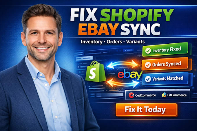 fix shopify ebay sync, inventory, orders, variants, cedcommerce or litcommerce