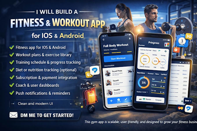 Build premium fitness app, gym app, workout app, training app coach ...