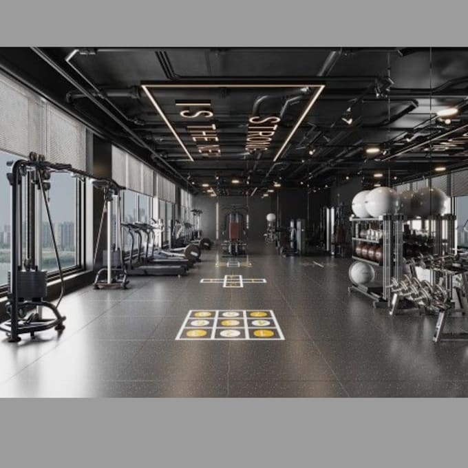 Create realistic cgi 3d gym interior fitness center sport pilate studio ...
