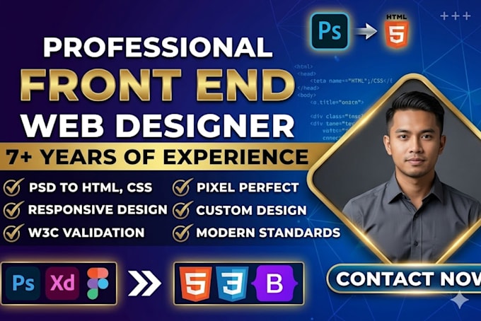 convert your PSD xd figma sketch to HTML responsive website