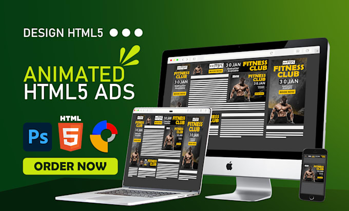 design animated HTML5 banner ads for google adwords or adroll