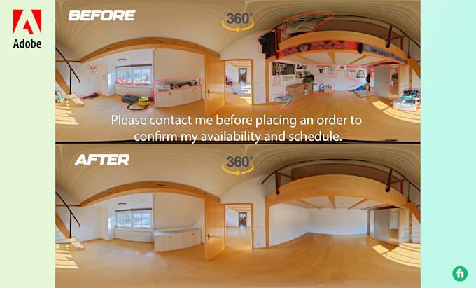 remove objects, retouch your 360 panorama real estate images professionally