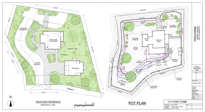 draw site plan, plot plan for city permit in autocad