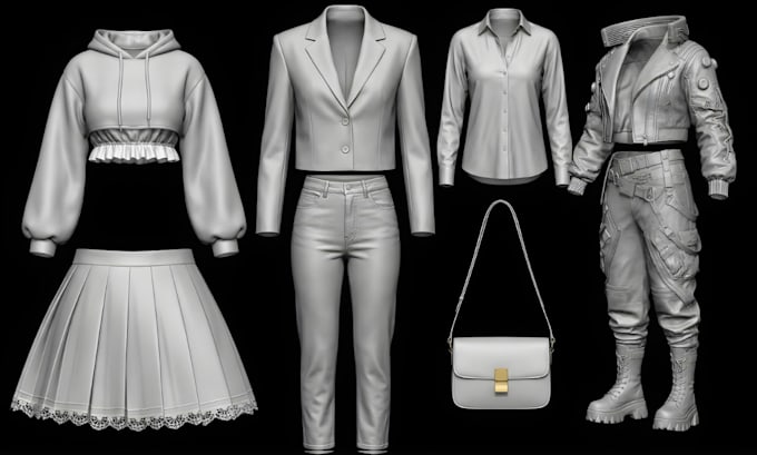 create realistic 3d second life clothing garment, mesh outfits, and 3d rigging