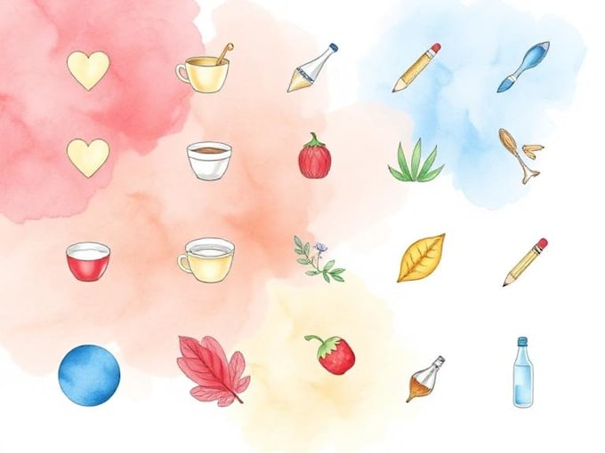 create illustrated watercolor icons