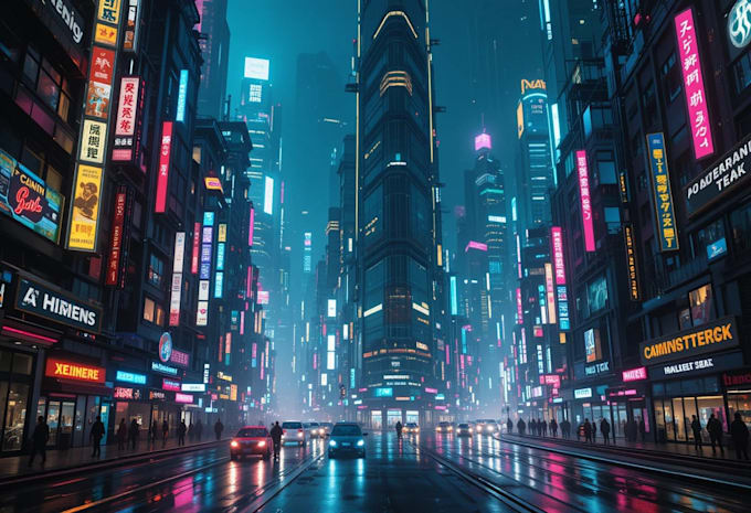do a futuristic cyberpunk city for you