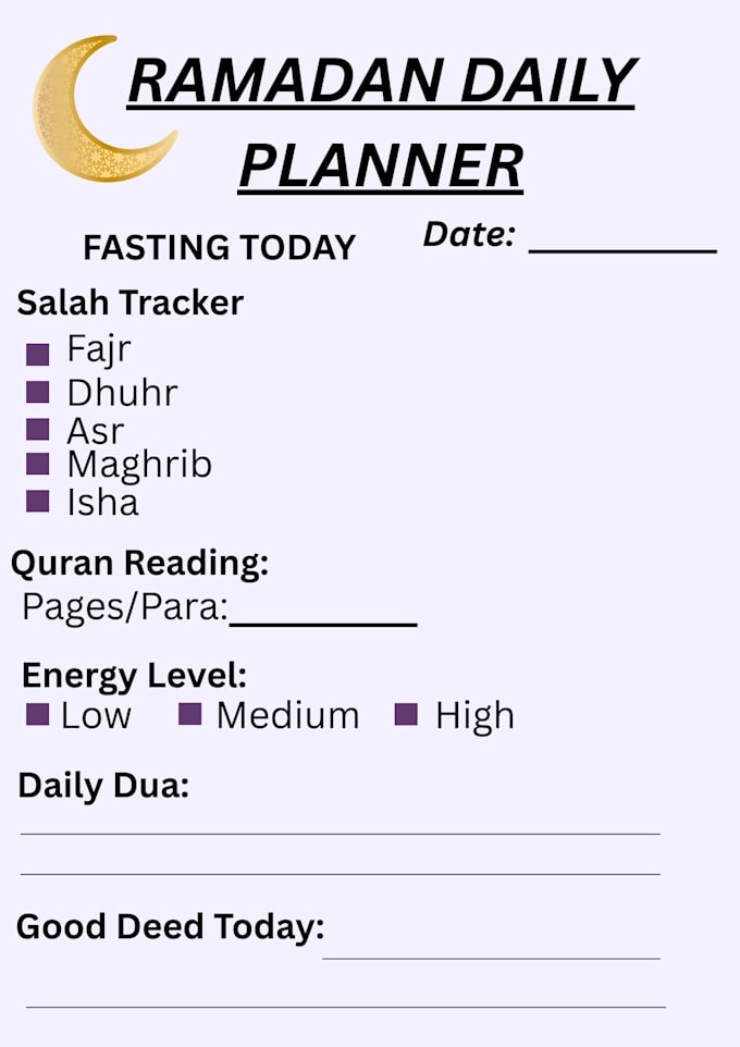 create a 2 page ramadanstudy planner PDF for productivity