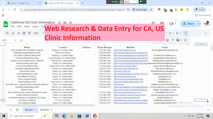 do web research and data entry for US clinics