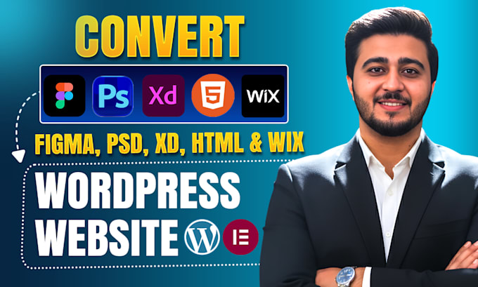 clone website, convert xd, PSD, HTML, wix, figma to wordpress website