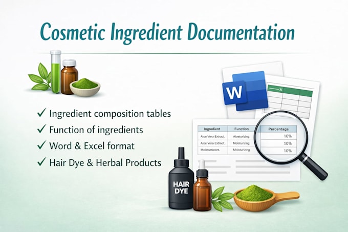 prepare cosmetic ingredient composition tables and functions