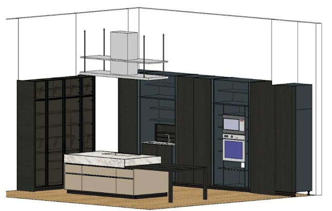 design your kitchen floor layout and 3d rendering