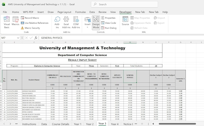 do university management on excel and automated grades