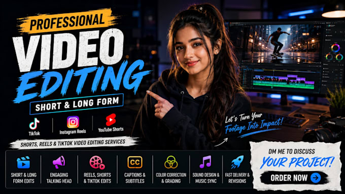 do professional instagram reels, tik tok video editing and youtube shorts