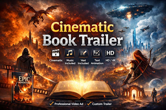 create cinematic book trailer, book promo video, teaser