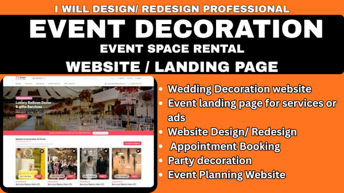 event website event decoration, event space rental website event landing page