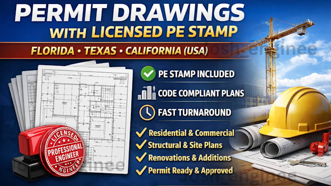 Provide permit drawings with licensed pe stamp for texas florida ...